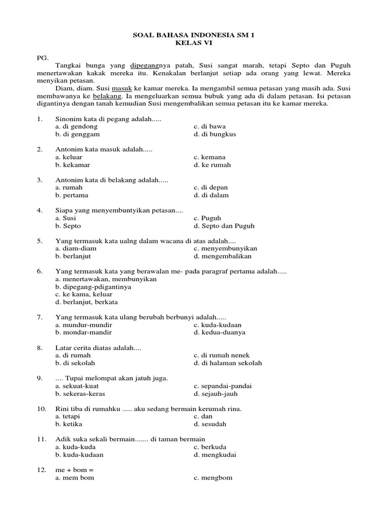 Contoh Soal Bahasa Indonesia Kelas Ix | PDF