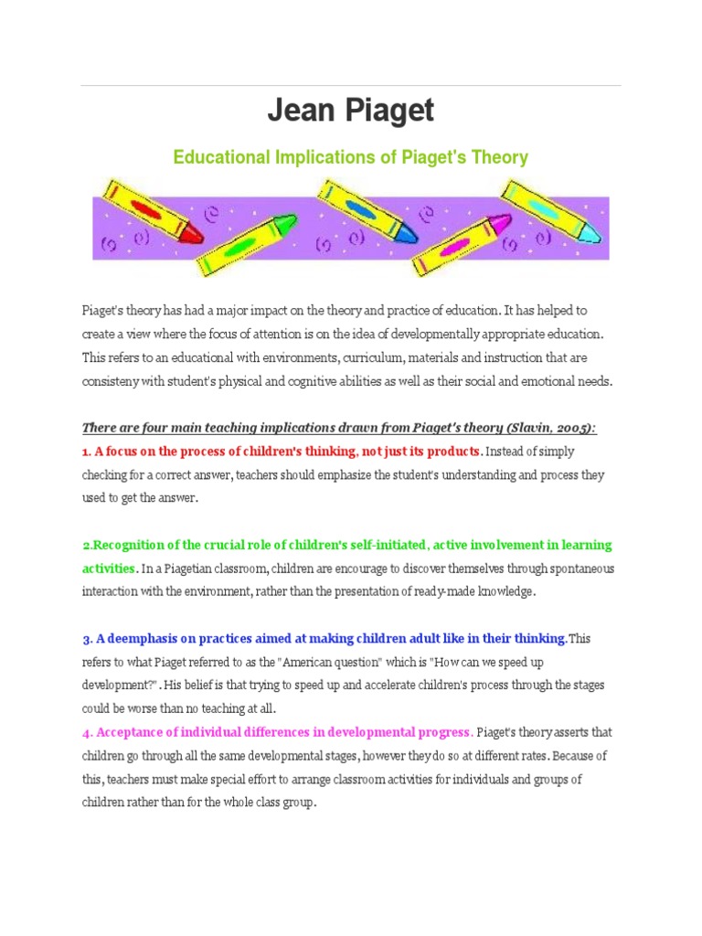 Jean Piaget Educational Implications | PDF | Cognitive Development ...