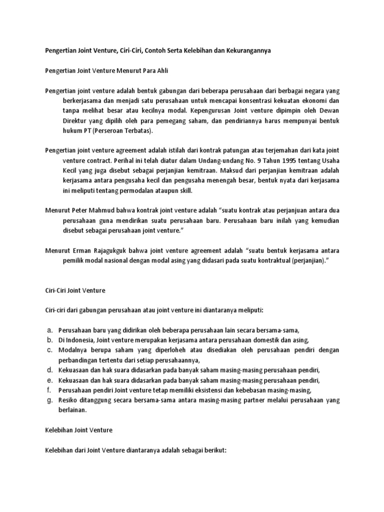 Ciri Ciri Joint Venture Beinyu Com