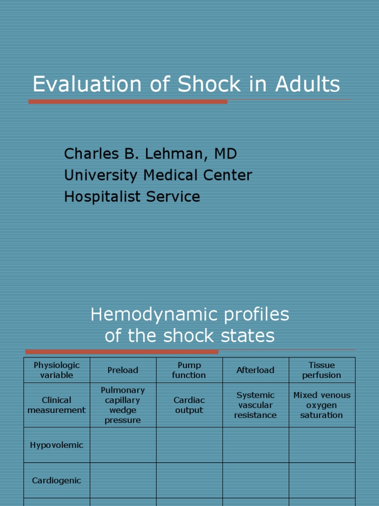 Evaluation of Shock in Adults | PDF | Cardiovascular System | Shock ...