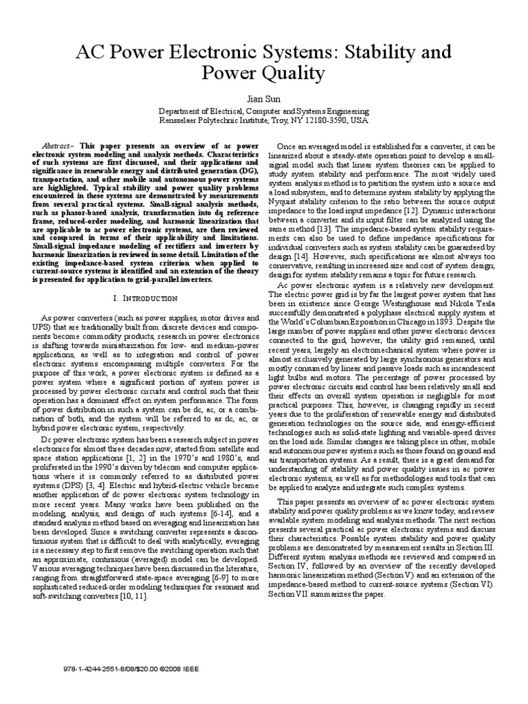 AC Power Electronic Systems Stability and Power Quality | PDF | Power ...