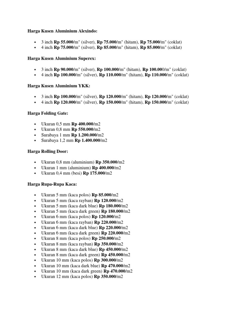Harga Kusen Aluminium Dan Kaca | PDF