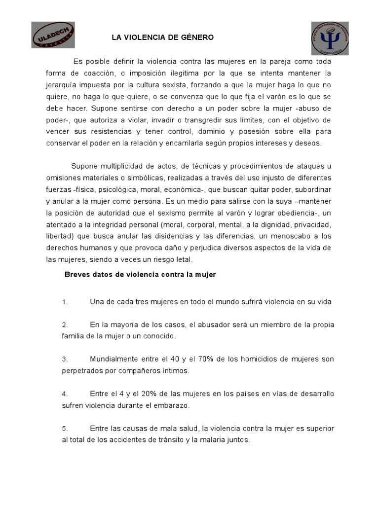 La Violencia de Género | PDF | La violencia contra las mujeres | Violencia