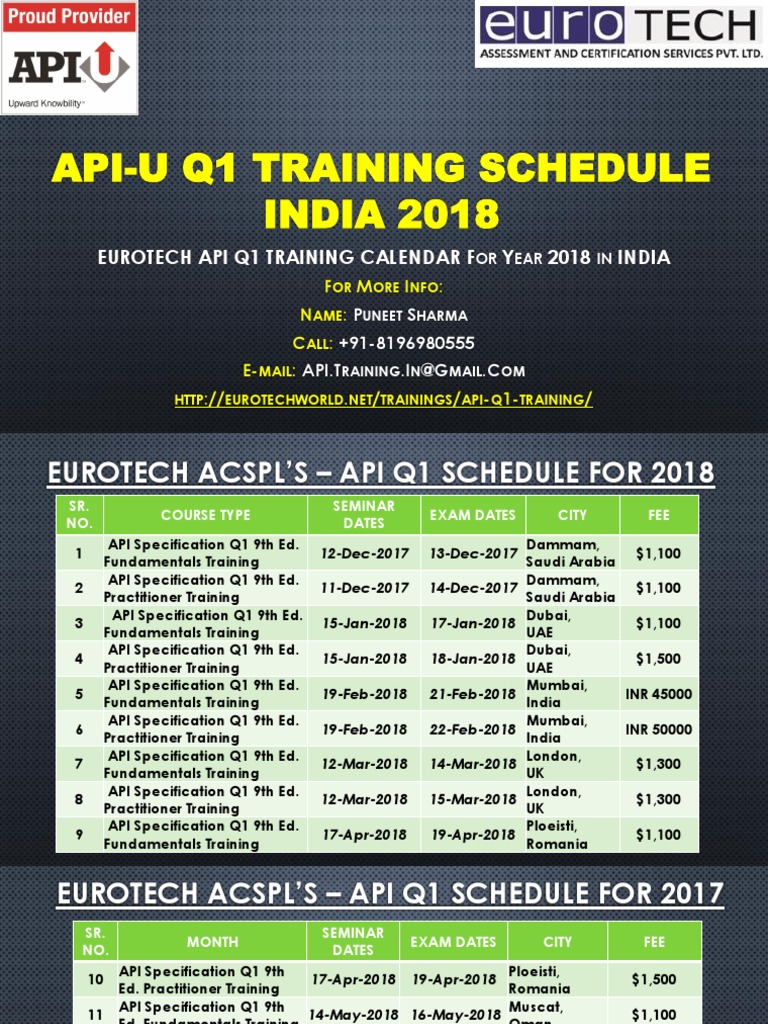 APIU Q1 9th Edition Training Schedule Calendar 2018 United Arab