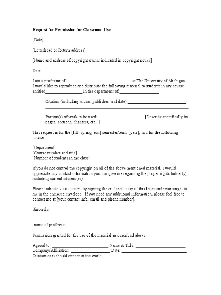 Classroom Copyright Permission Request | PDF