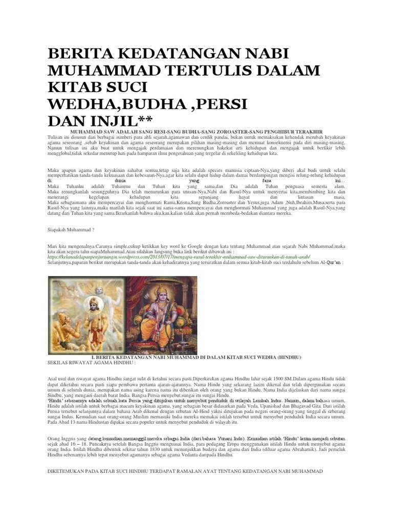 Berita Kedatangan Nabi Muhammad Tertulis Dalam Kitab Suci Wedha Pdf