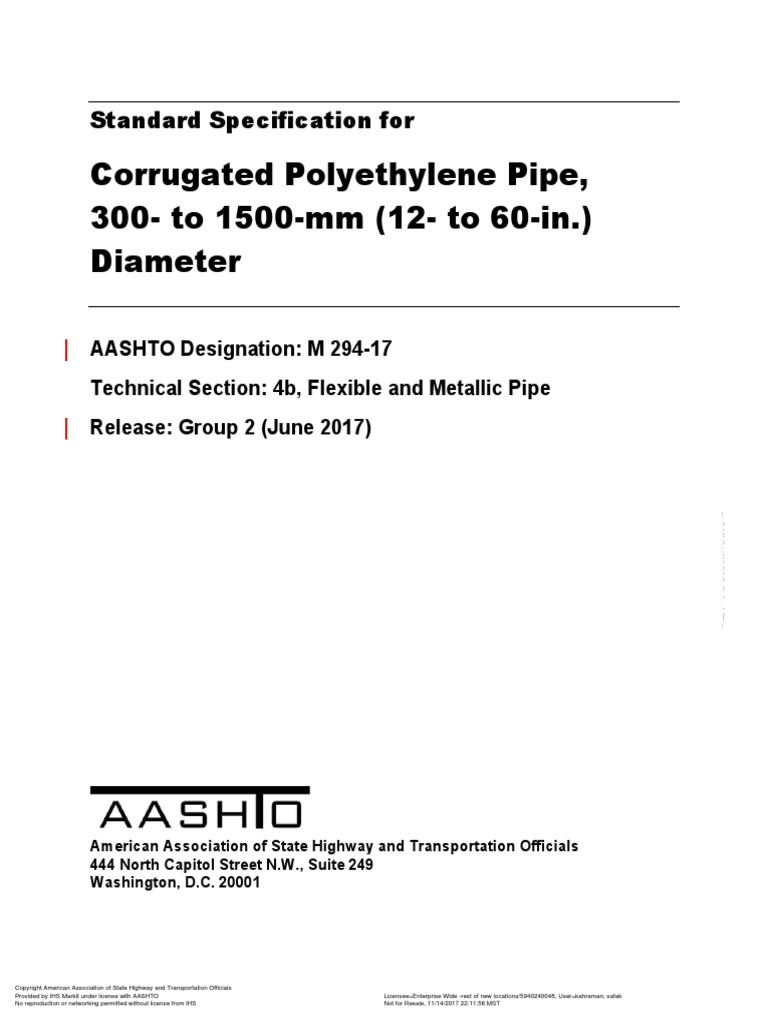 Aashto M294 | PDF | Pipe (Fluid Conveyance) | Polyethylene