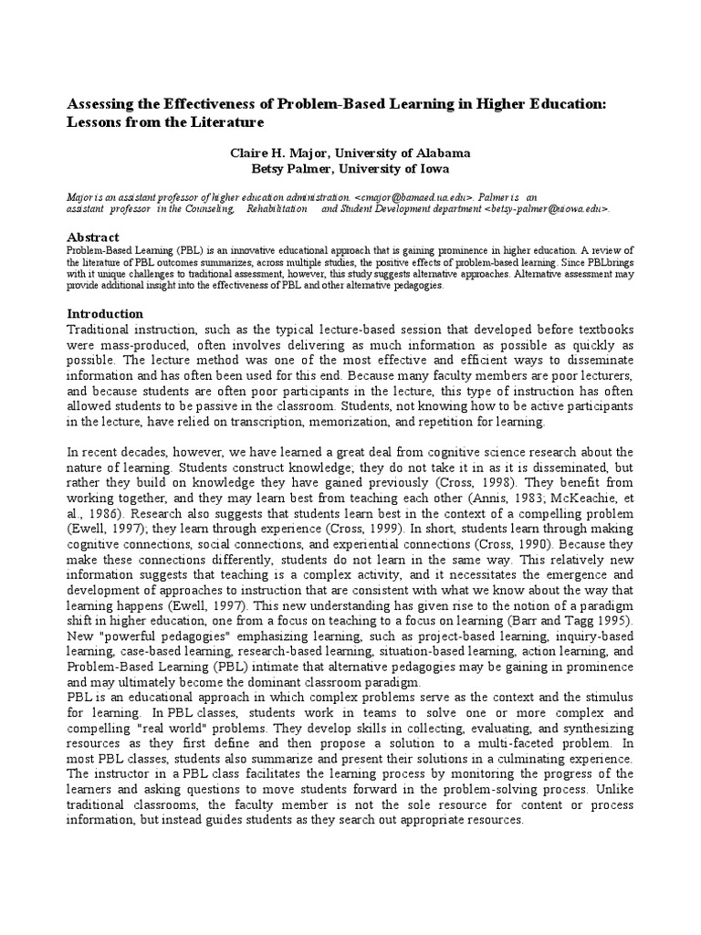 Effectiveness of Problem-Based Learning | PDF | Educational Assessment ...