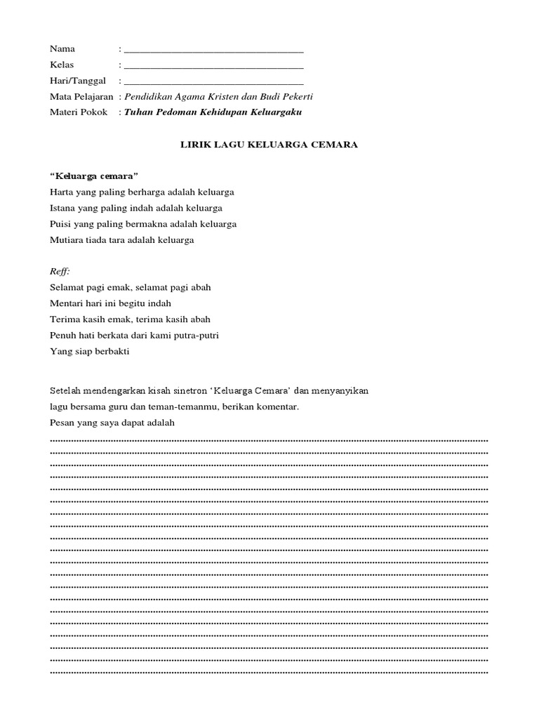 Lirik Lagu Keluarga Cemara PDF
