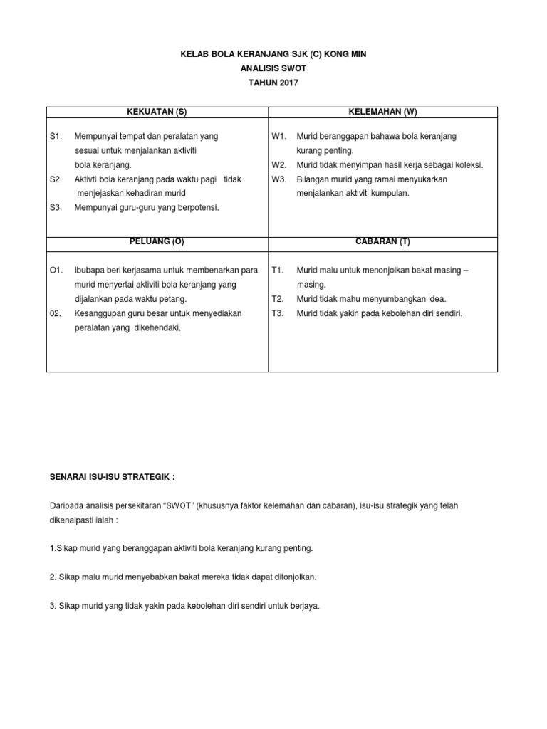 Analisis Swot Bola Keranjang Pdf