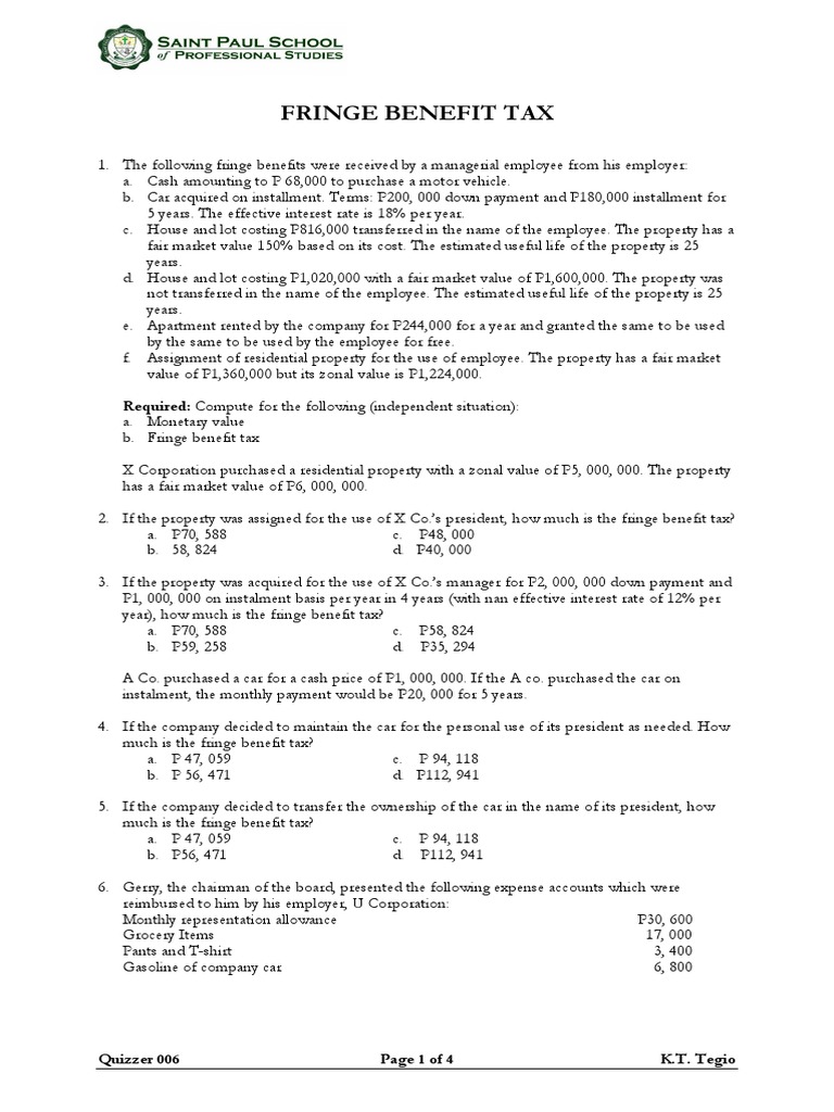 Fringe Benefit Tax PDF Employee Benefits Employment