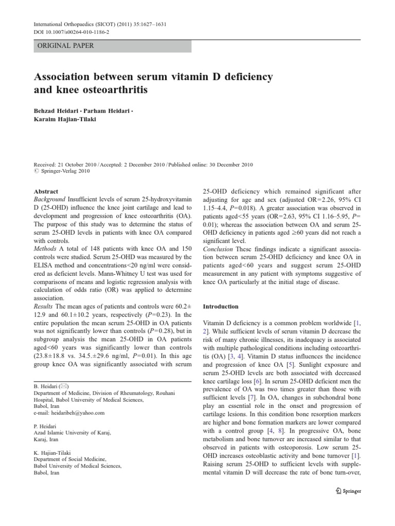 Association Between Serum Vitamin D Deficiency and Knee Osteoarthritis PDF Vitamin D