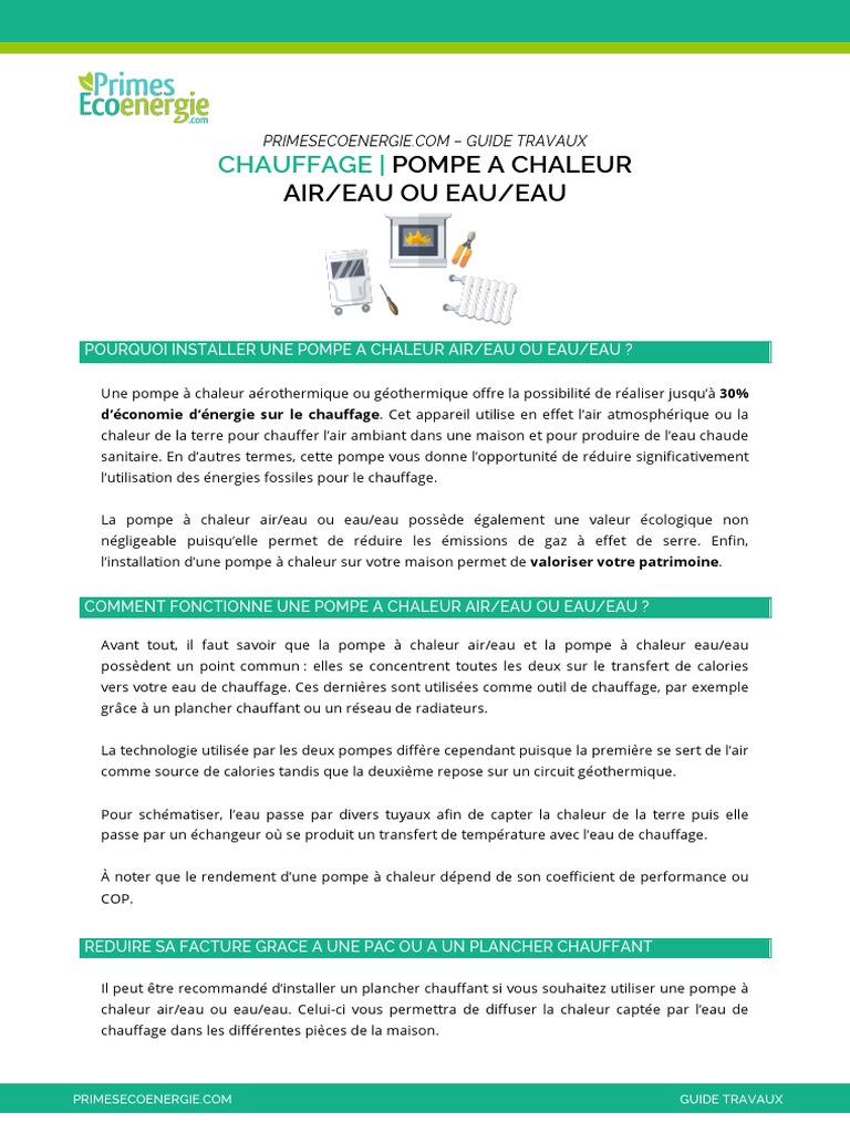 Guide Travaux Pompe A Chaleur Air Eau Et Eau Eau Pompe à