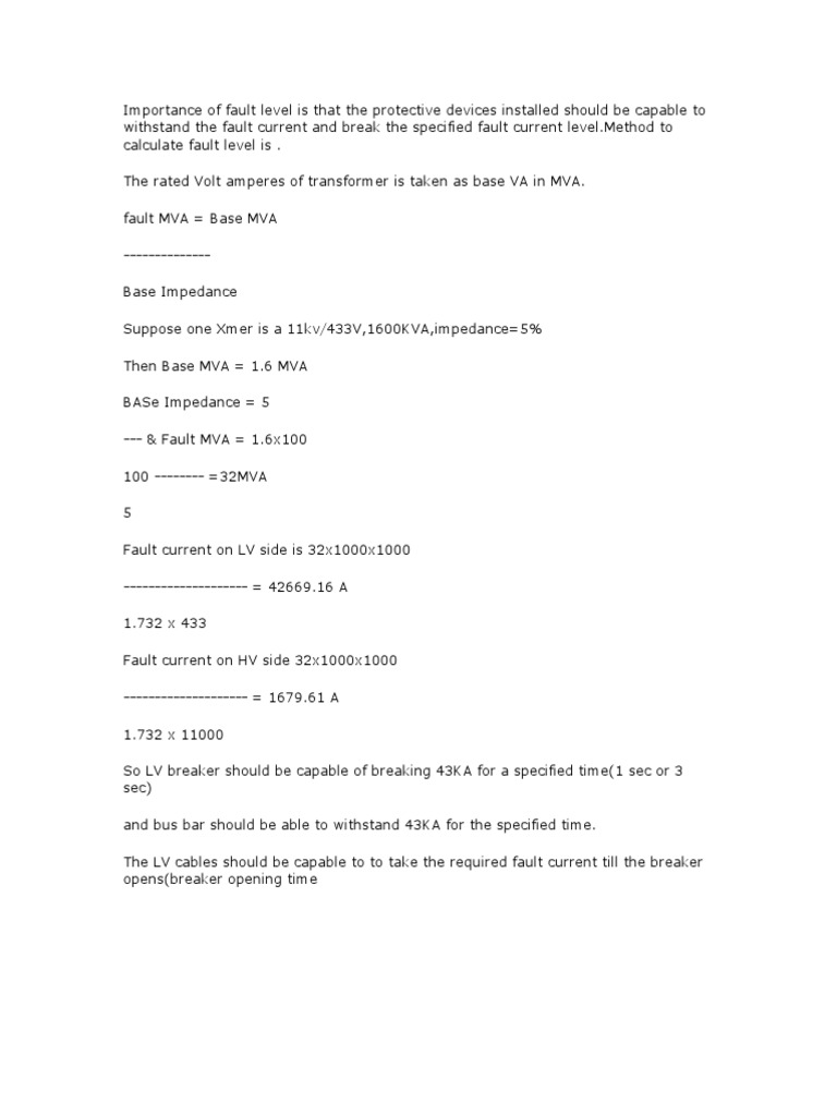 Fault Level Calculation for Transformers | PDF