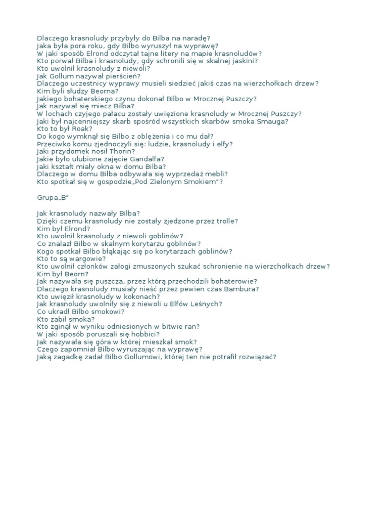 Test Wiedzy Hobbit Czyli Tam Iz Powrotem