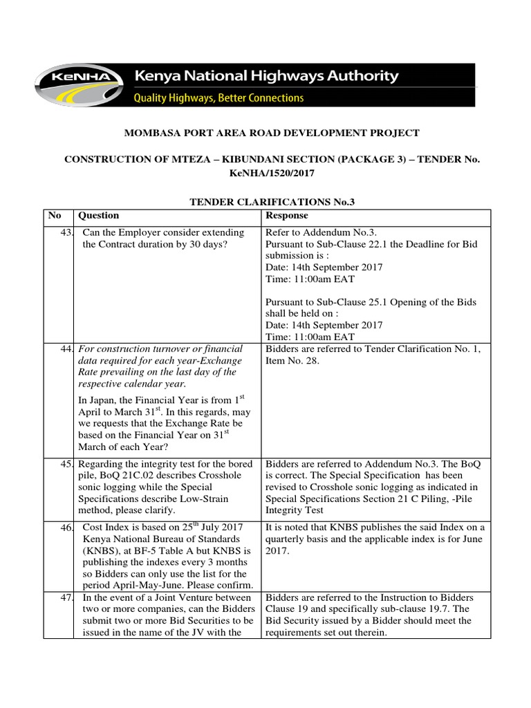 01 - Package 3 - Tender Clarifications No.3 | PDF | Value Added Tax | Taxes