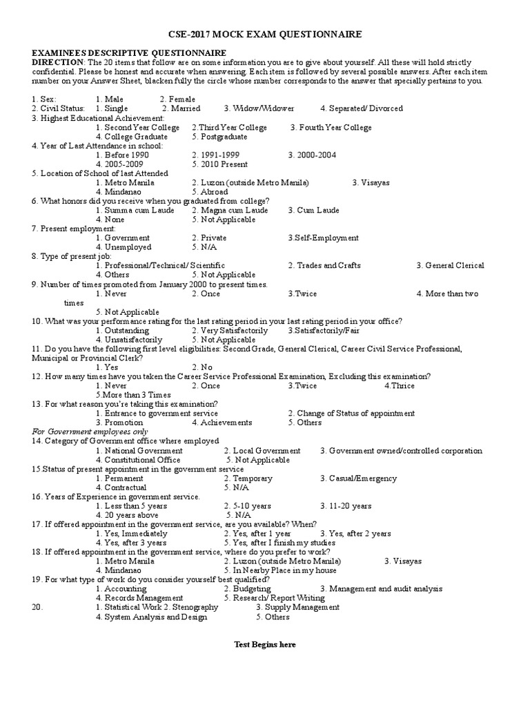 Civil Service Mock Exam PDF Dolphin Shyness
