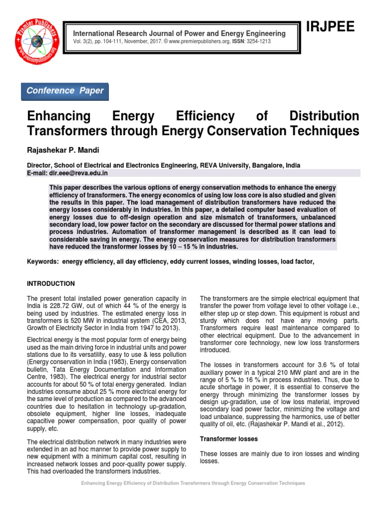 Enhancing Energy Efficiency Of Distribution Transformers Through Energy Conservation Techniques Transformer Electric Power Distribution