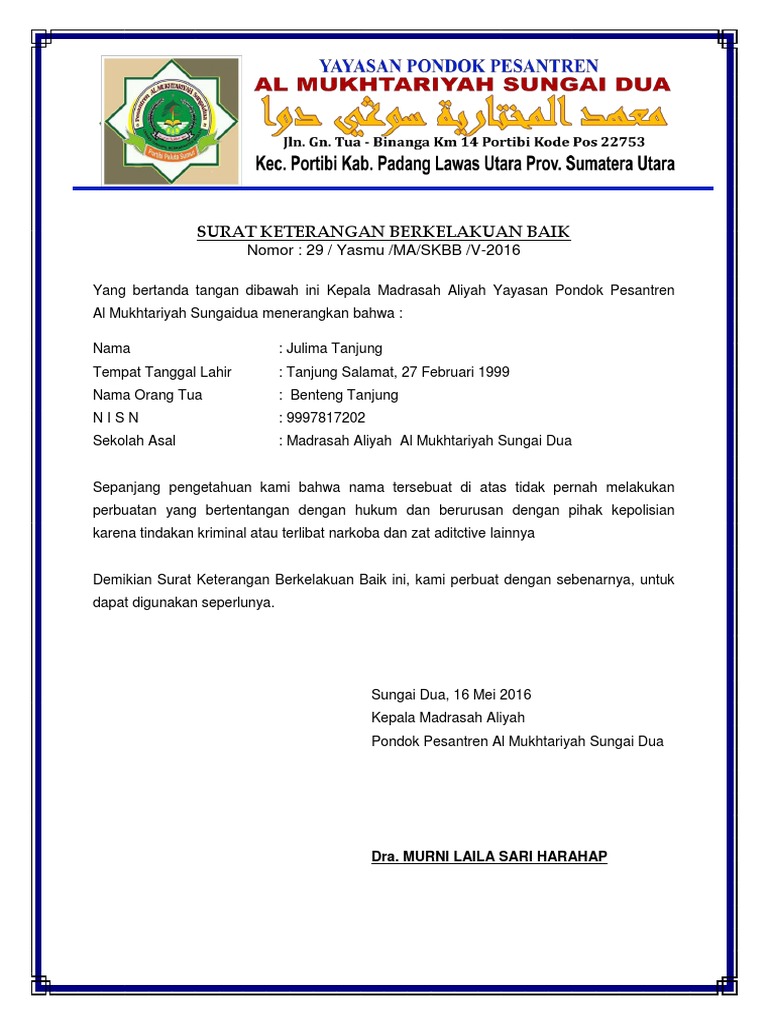 Ma Contoh Surat Keterangan Berkelakuan Baik Pdf