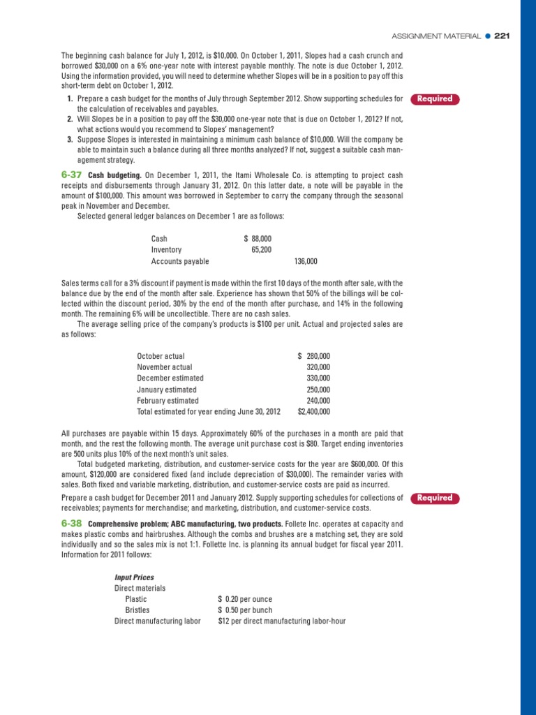 Cash Budgeting Receipt Inventory