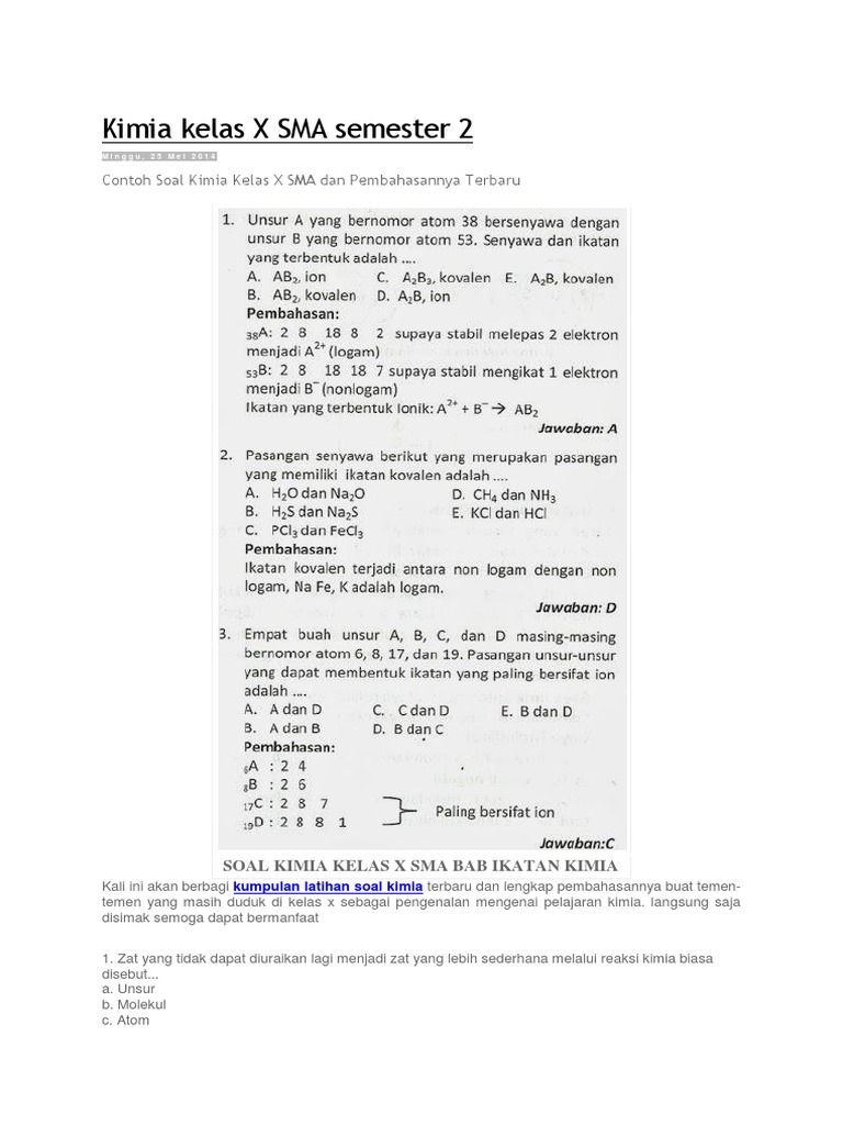 Soal Kimia Kls 10 Tentang Pengenalan Kimia Beserta Pembahasannya