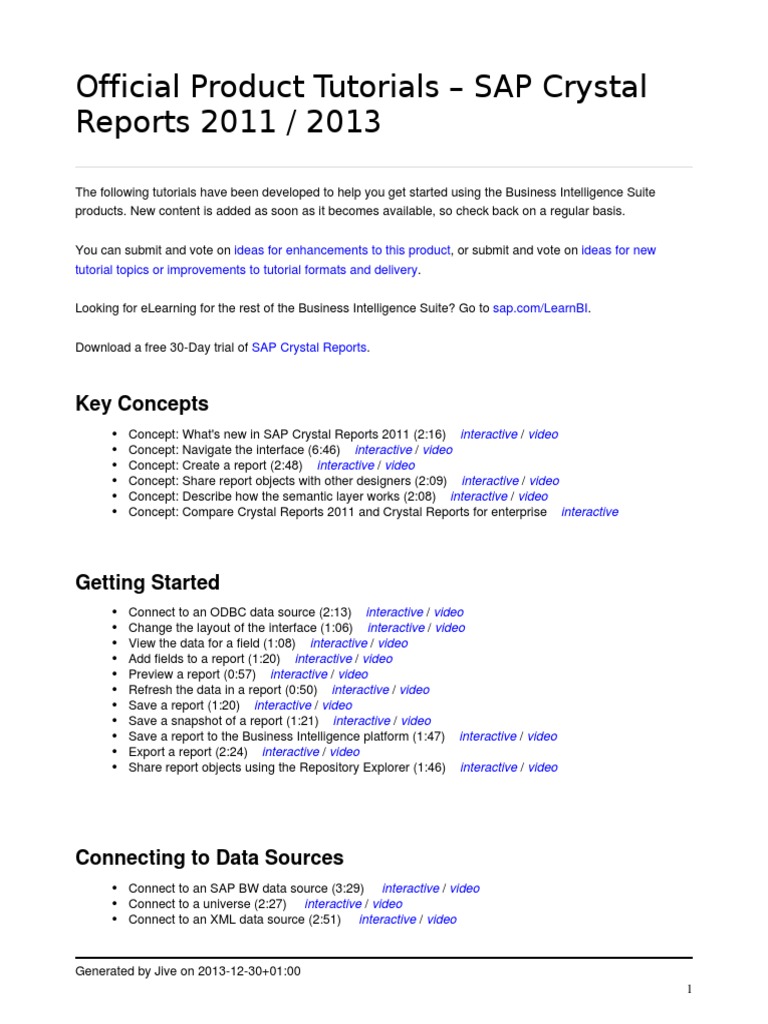 SAP Crystal Reports 2011/2013 Tutorials | PDF | Business Intelligence ...