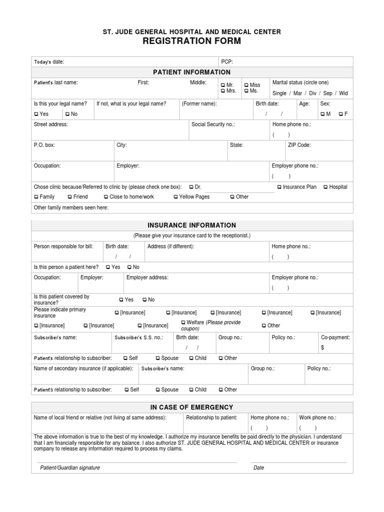 Medical Office Registration Form | PDF | Patient | Insurance