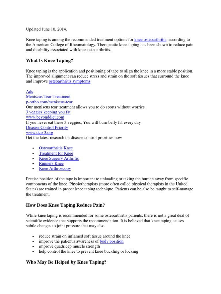 What Is Knee Taping? PDF Knee Osteoarthritis