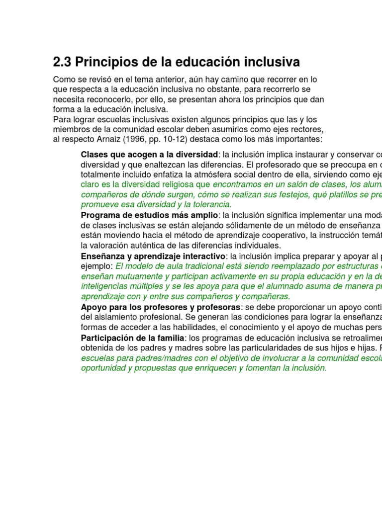 Principios de la Educación Inclusiva | PDF | Aprendizaje | Cognición