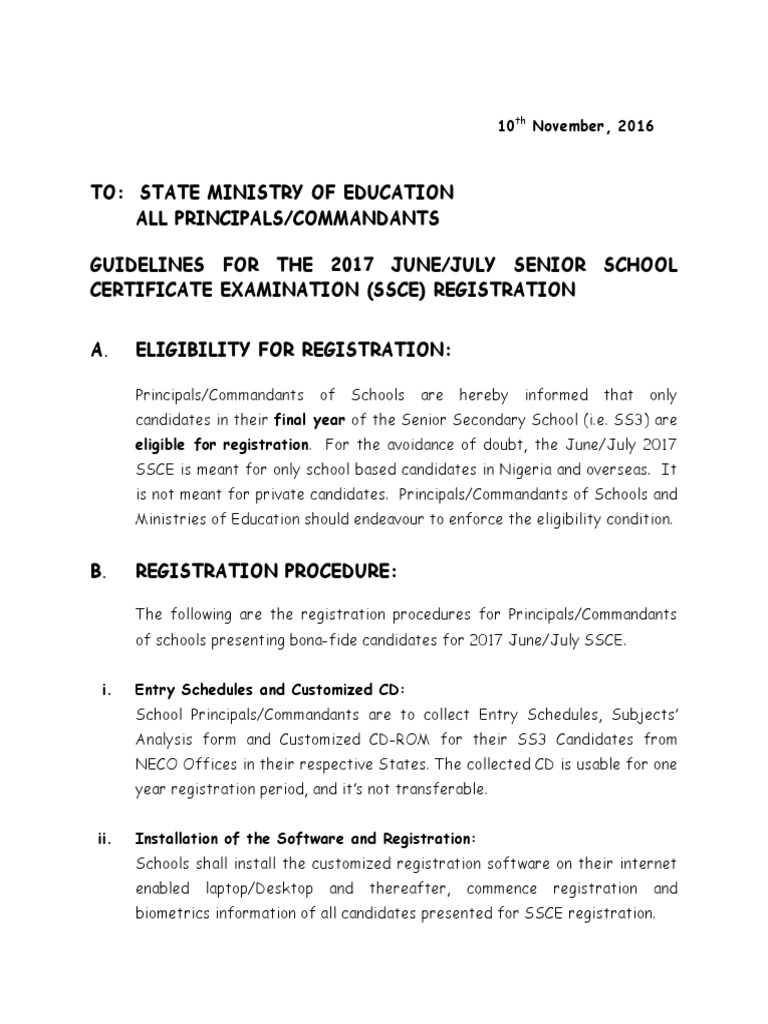 SSCE Registration Guidelines 2017 | PDF | Government | Computing And ...