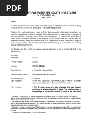 Potential Equity Investment Agreement Template Preferred Stock Stocks