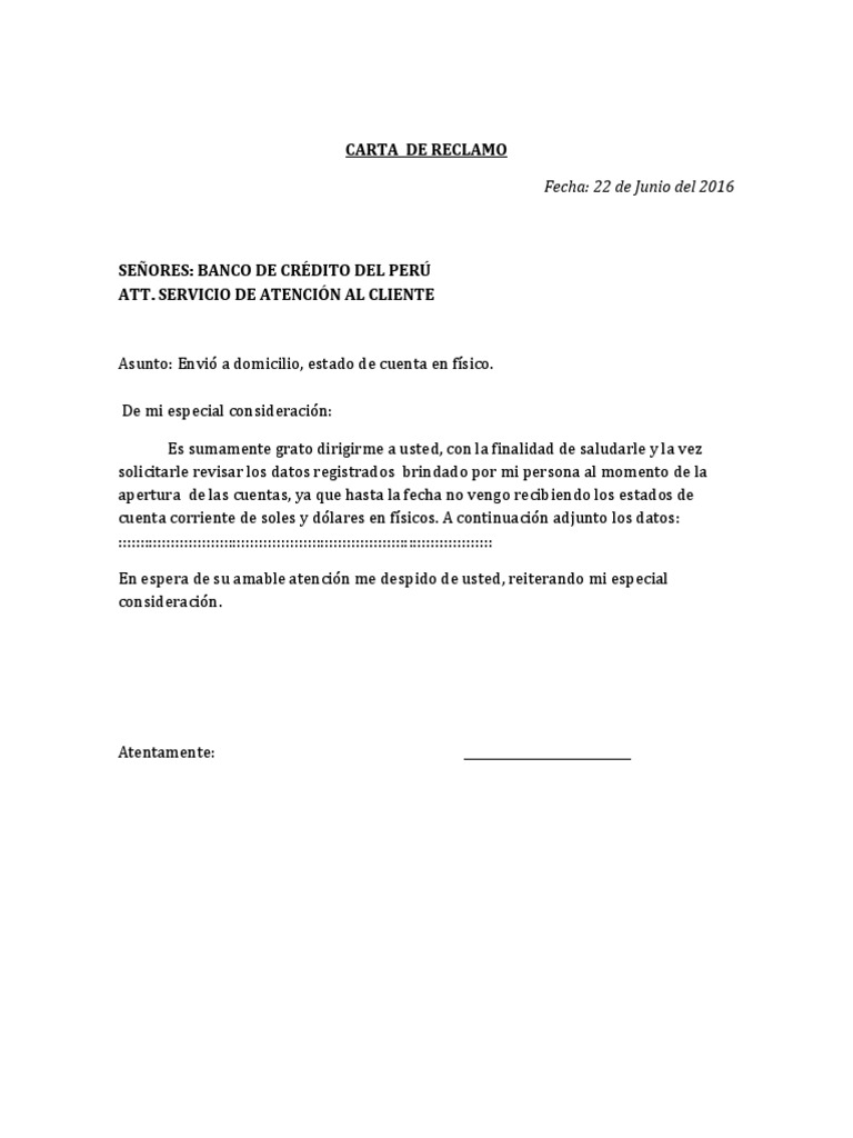 Carta De Reclamo Bcp