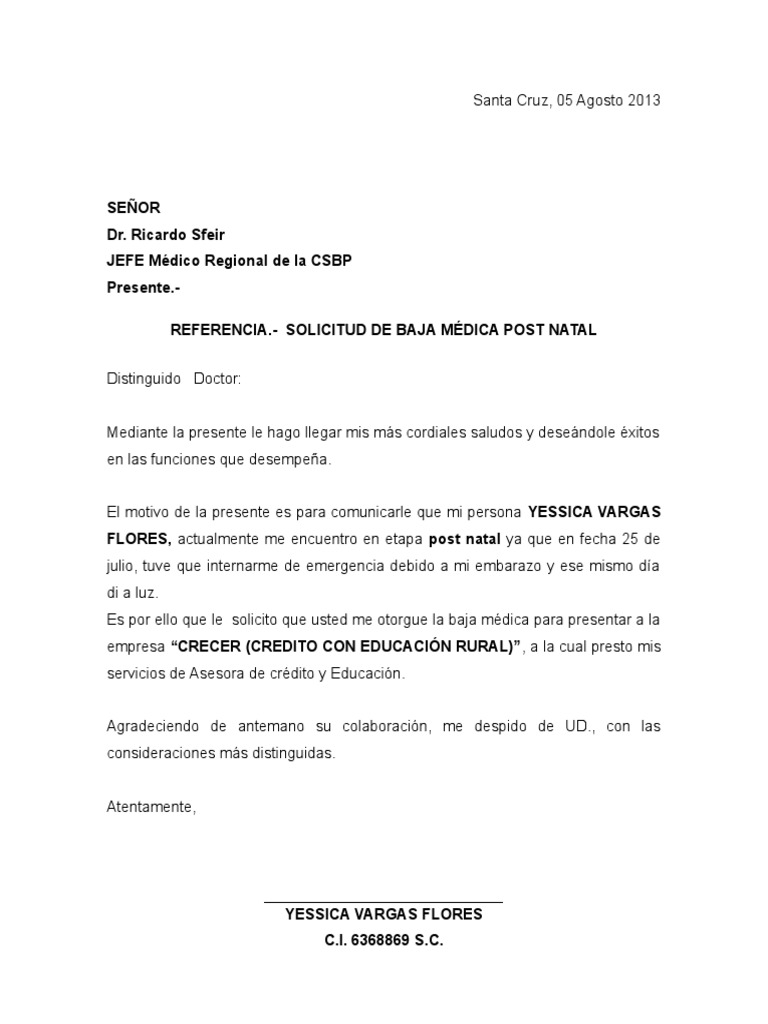 Carta de Baja Medica | PDF