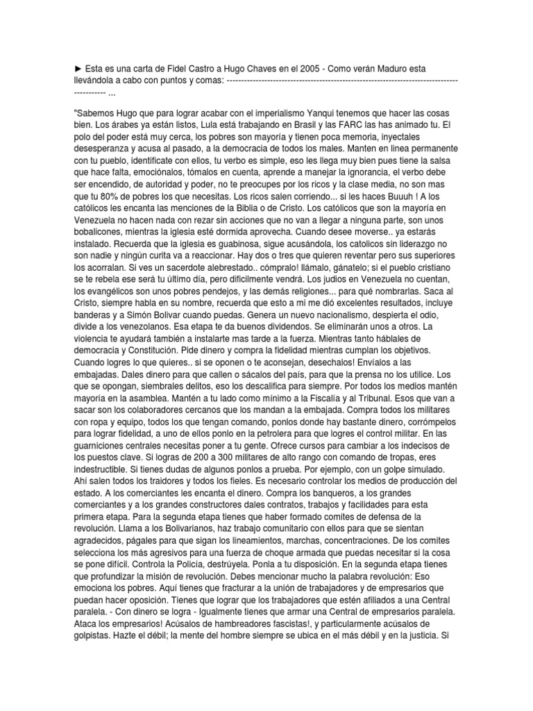 Esta Es Una Carta de Fidel Castro A Hugo Chaves en El 2005 PDF