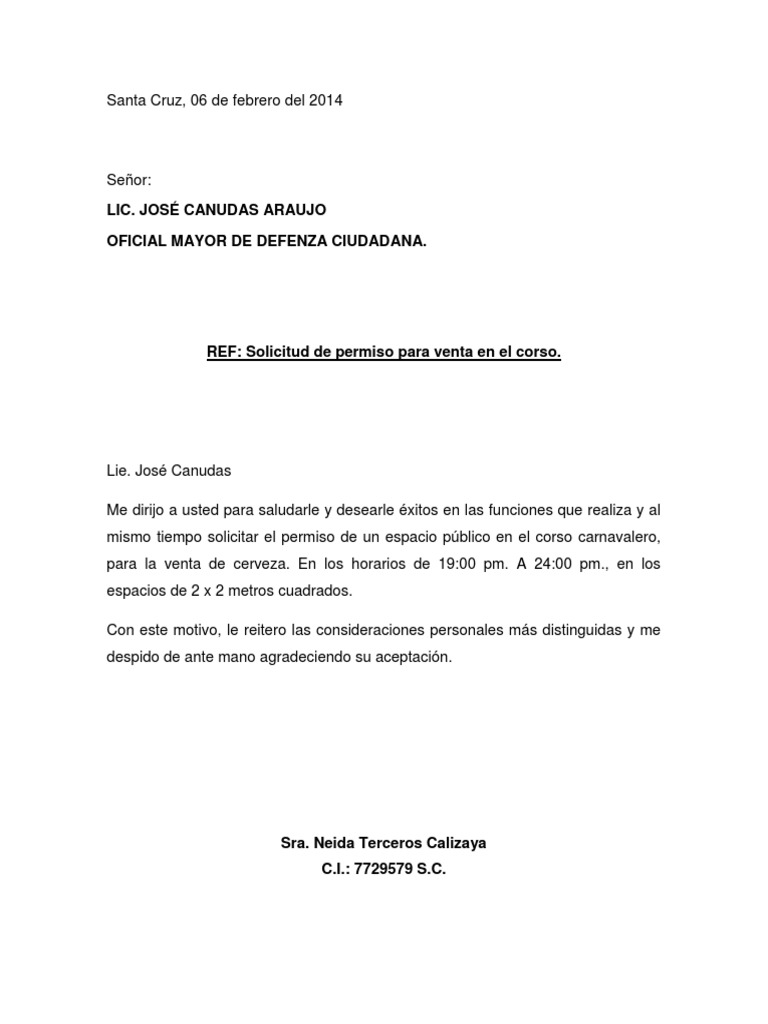 Solicitud de Permiso para Vender