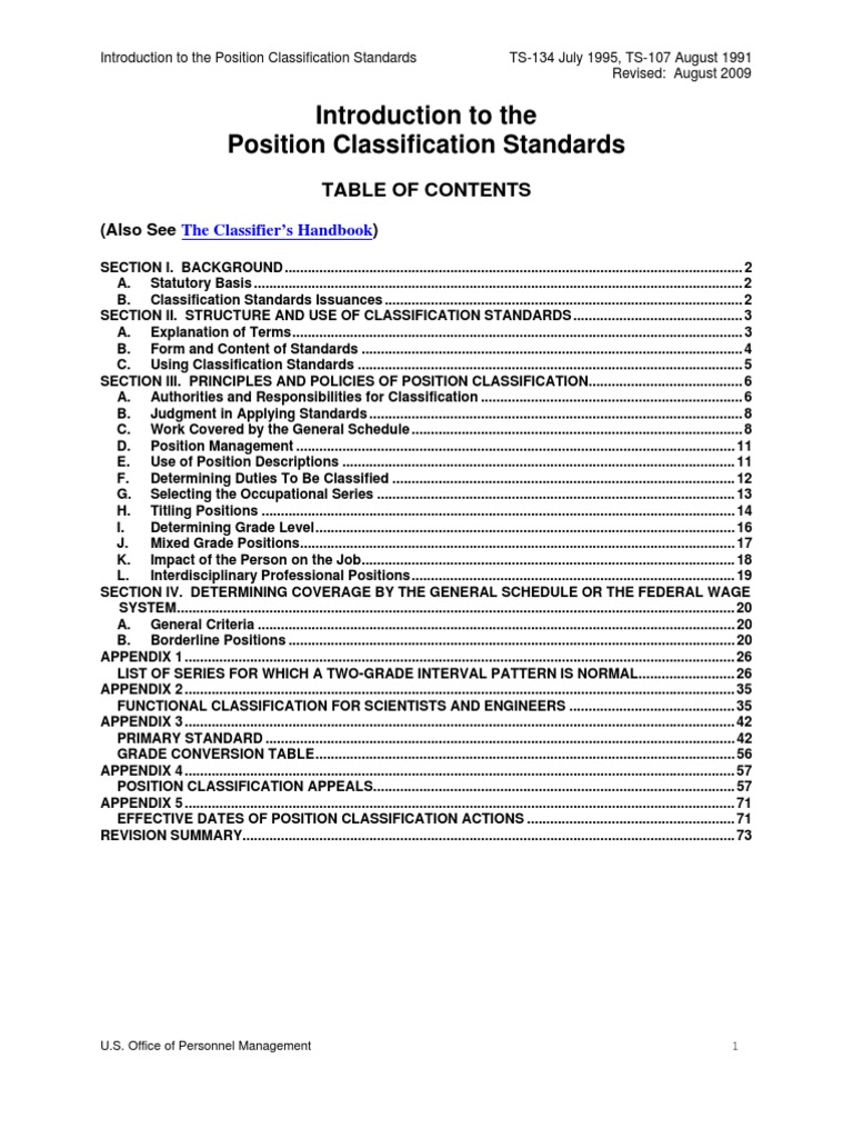 Classification Standards General Schedule Us Civil Service Pay Scale