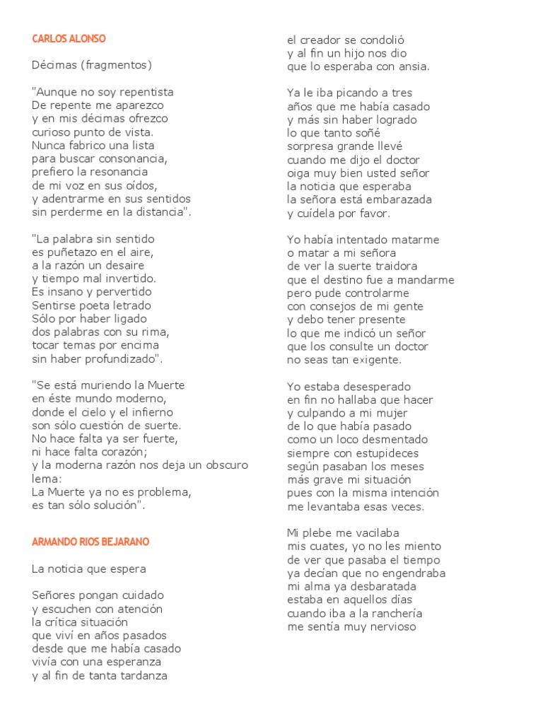 Decimas Varios Autores 2 | Amor | Alimentos