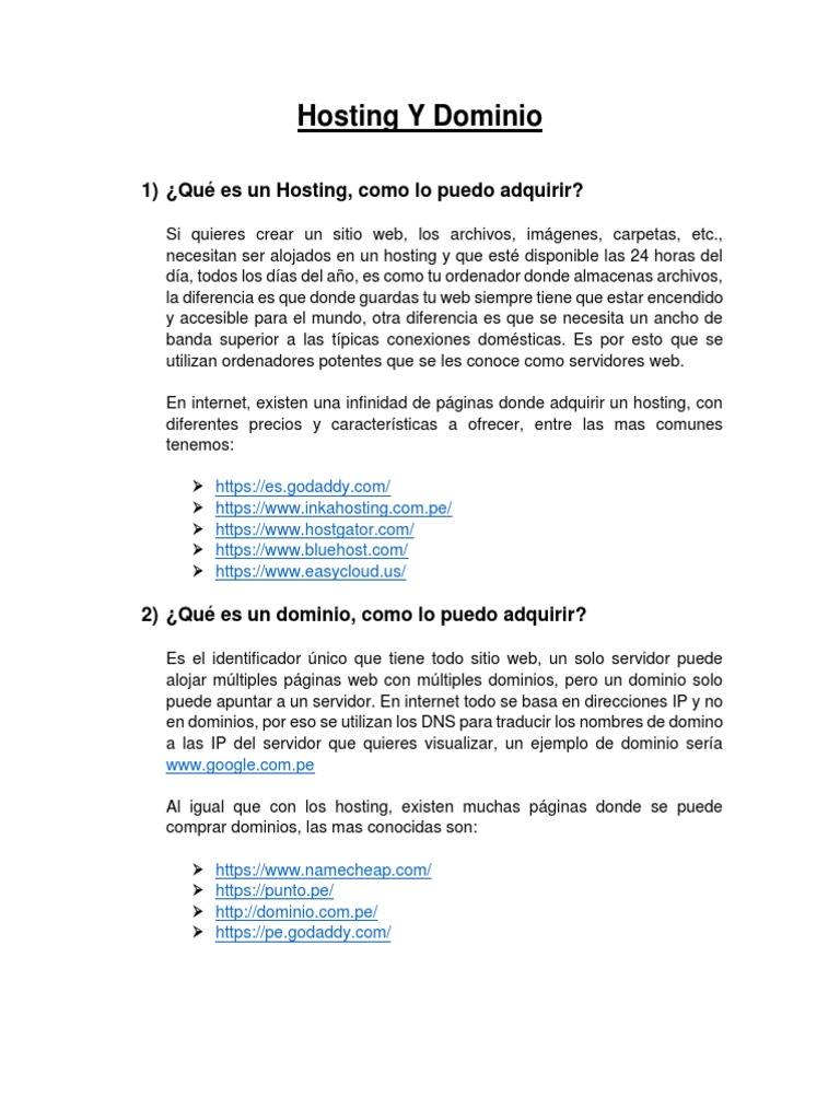 Guía de Hosting y Dominio en Perú | PDF | Nombre de dominio | Red mundial