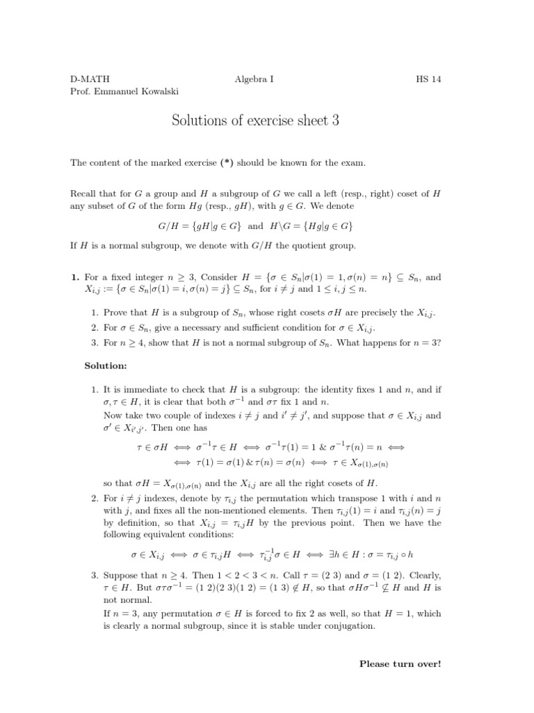 Serie 3 S Index Of A Subgroup Group Mathematics