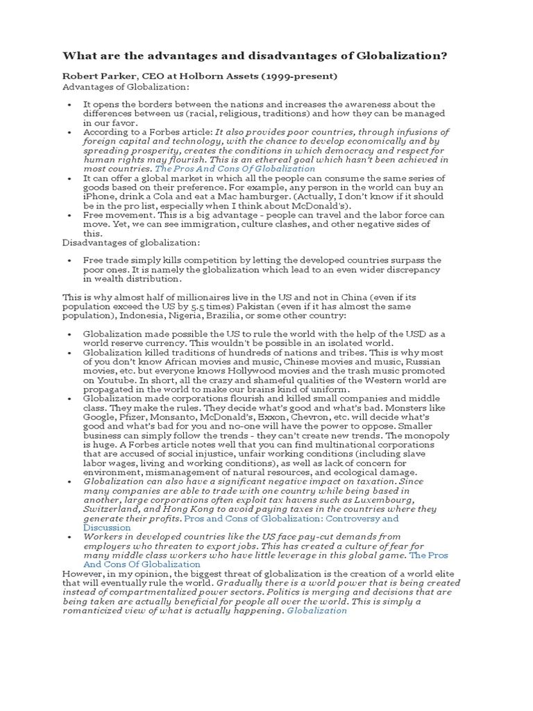 Globalization: Pros and Cons Explained | PDF | Free Trade | Globalization