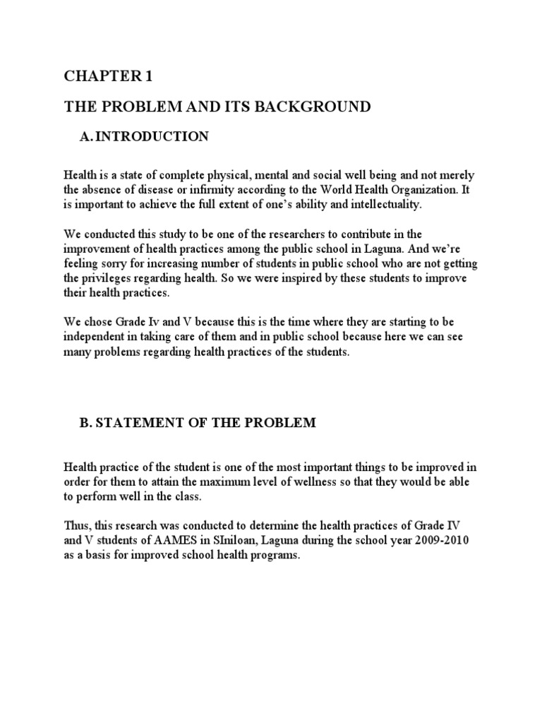 The Problem and Its Background: A. Introduction | PDF | Hand Washing ...