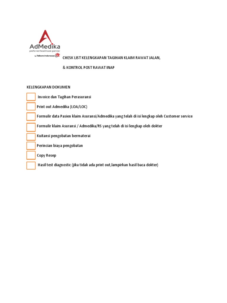 Chesk List Kelengkapan Tagihan Klaim Rawat Jalan