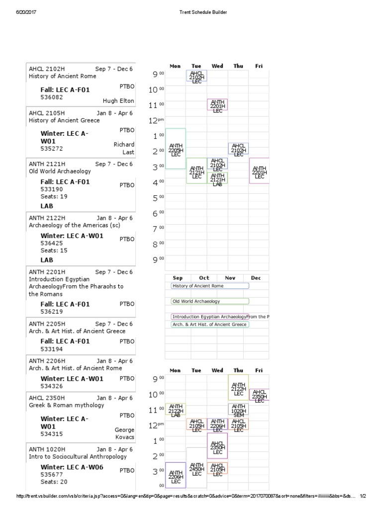 Trent Schedule Builder PDF PDF