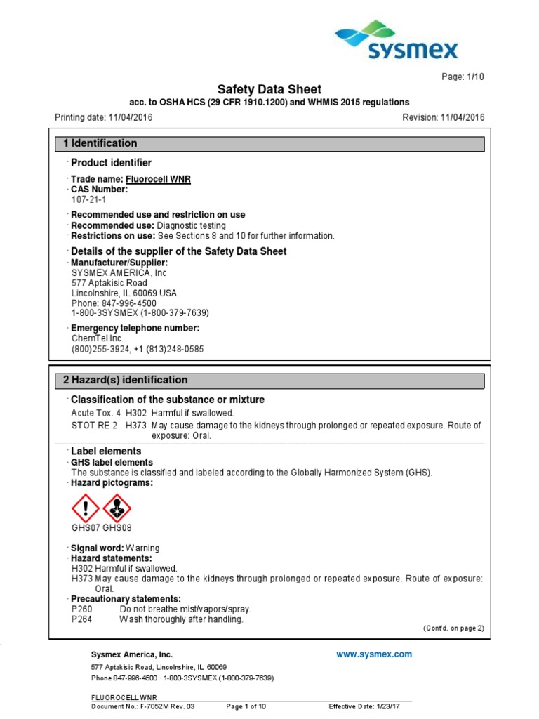 F7052M Fluorocell WNR English Dangerous Goods Toxicity