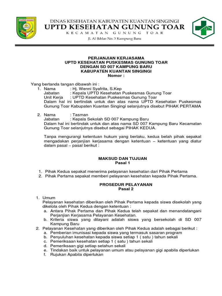 Mou Puskesmas Dengan Sekolah