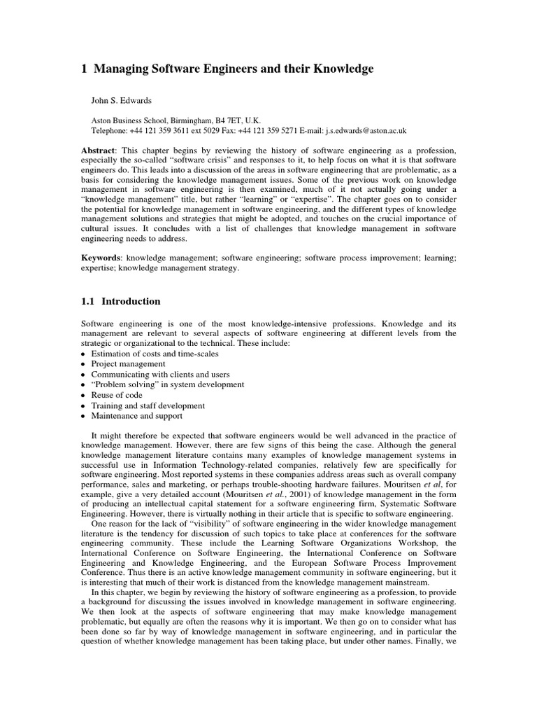 Knowledge Management in Software Engineering | PDF | Iso 9000 ...