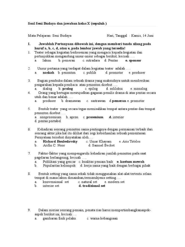 Soal essay dan jawaban seni budaya kelas x 07 image