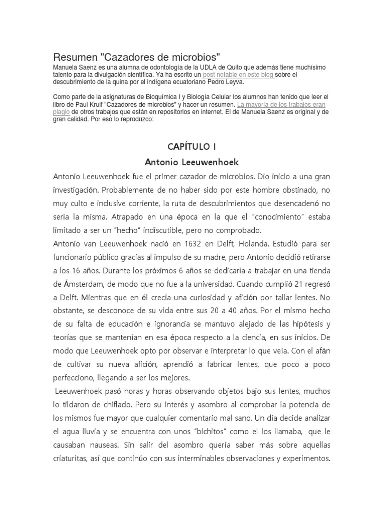 Resumen Cazadores de Microbios | PDF | Luis Pasteur | Microorganismo