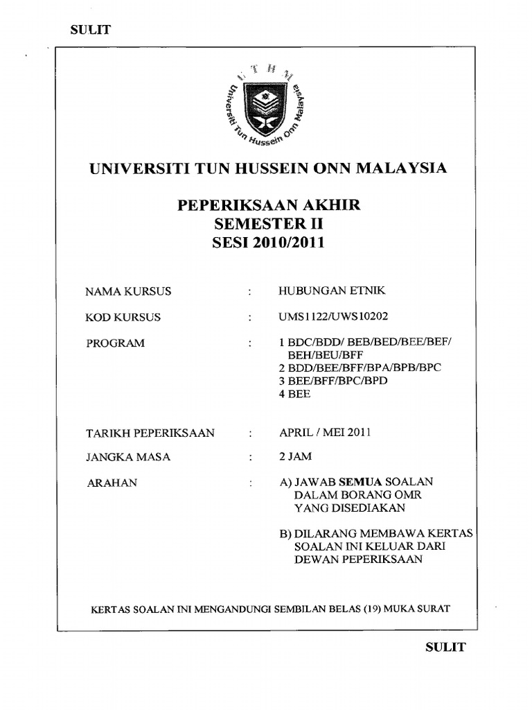 Answer Final Paper SEMESTER 2 2010-11