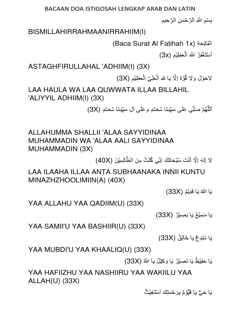 Bacaan Doa Istigosah Lengkap Arab Dan Latin